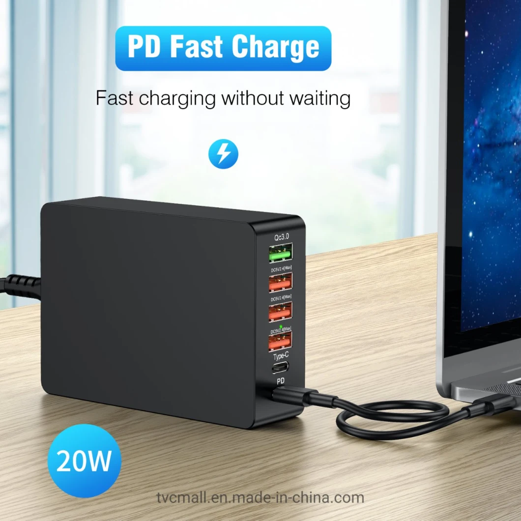 Multi-Port USB QC3.0 Charger Type-C Pd20W Phone Tablet Bluetooth Earphone Fast Charger Power Adapter - EU Plug