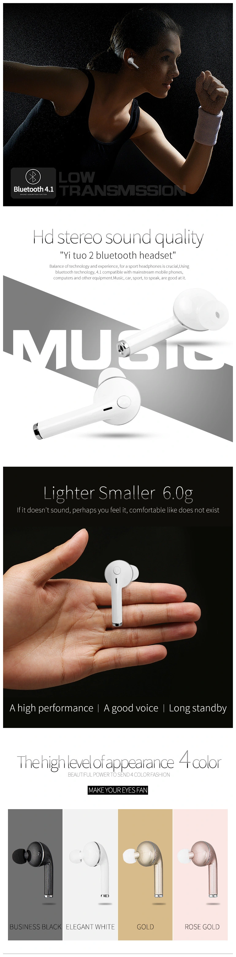 New Fashion Wireless V1 Earphone Headset with Bluetooth Mic for iPhone Mobile Phone